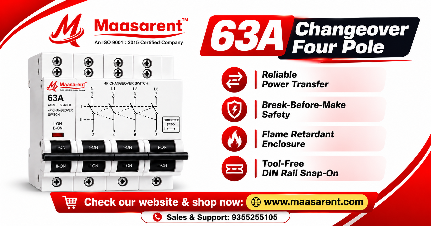 Maasarent 63A Changeover Four Pole | Reliable Power Transfer