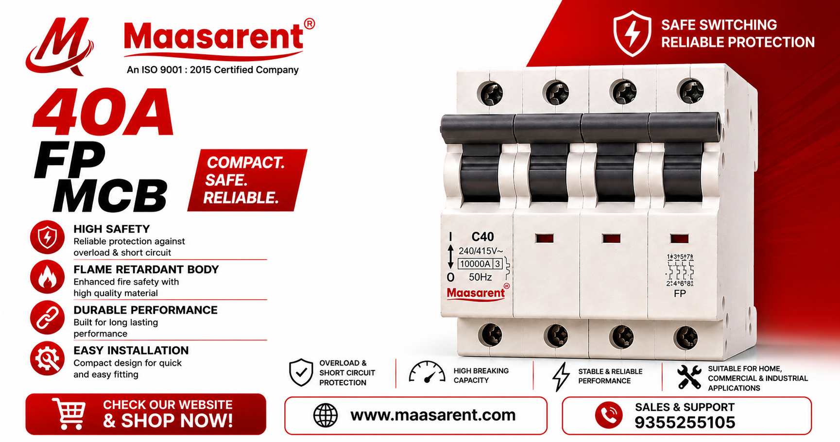 Maasarent 40A FP MCB – Compact, Safe & Reliable Electrical Protection