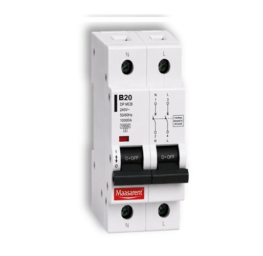 Maasarent 20A Double Pole B-Curve MCB | High-Performance Electrical Protection
