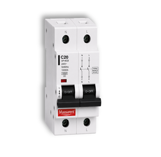 Maasarent 20A Double Pole C-Curve MCB | High-Performance Electrical Protection
