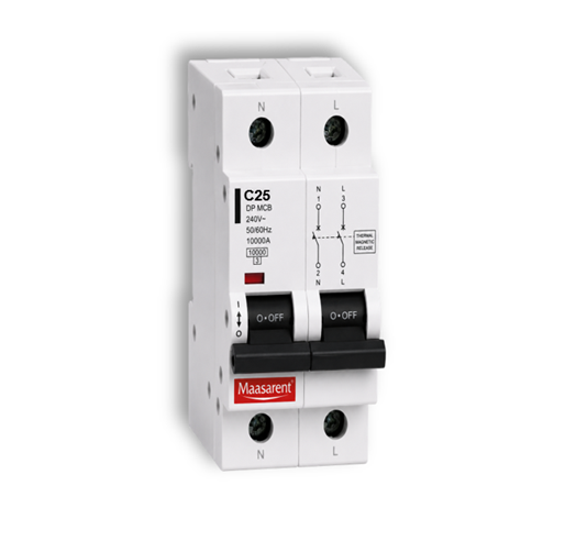 Maasarent 25A Double Pole C-Curve MCB | High-Performance Electrical Protection