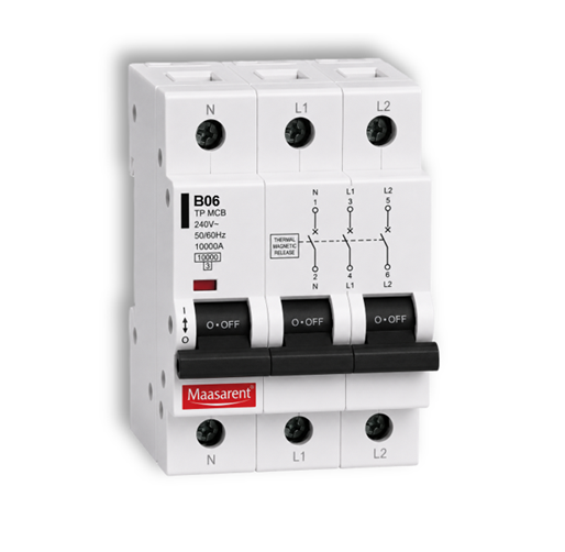 Maasarent 6A Triple Pole B-Curve MCB | High-Performance Electrical Protection