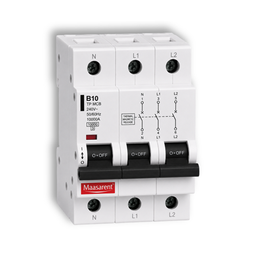 Maasarent 10A Triple Pole B-Curve MCB | High-Performance Electrical Protection