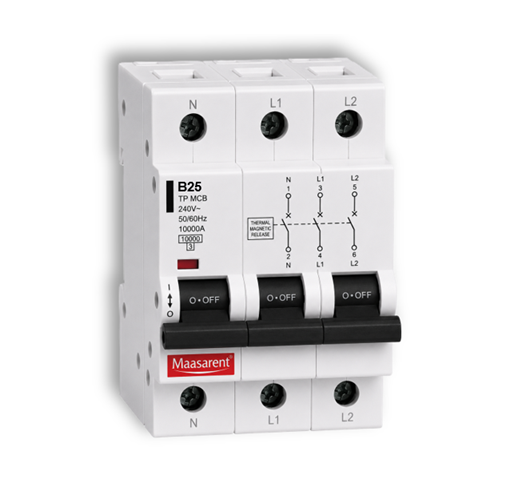Maasarent 25A Triple Pole B-Curve MCB | High-Performance Electrical Protection