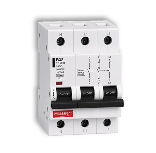 Maasarent 32A Triple Pole B-Curve MCB | High-Performance Electrical Protection