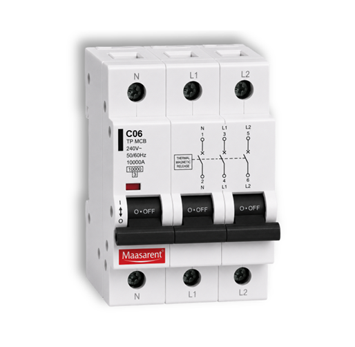 Maasarent 6A Triple Pole C-Curve MCB | High-Performance Electrical Protection