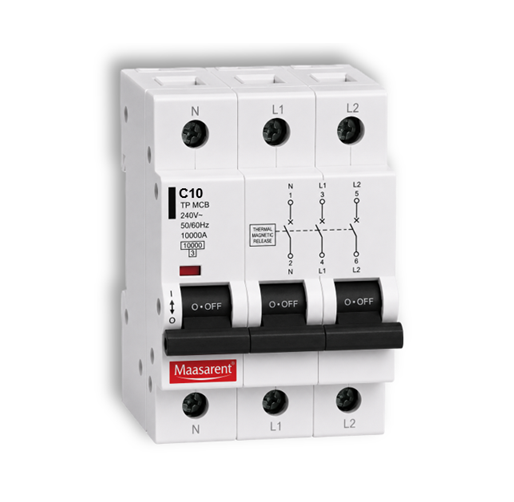 Maasarent 10A Triple Pole C-Curve MCB | High-Performance Electrical Protection