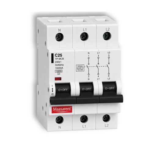 Maasarent 25A Triple Pole C-Curve MCB | High-Performance Electrical Protection