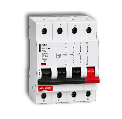 Maasarent 16A Triple Pole and Neutral B-Curve MCB | High-Performance Electrical Protection