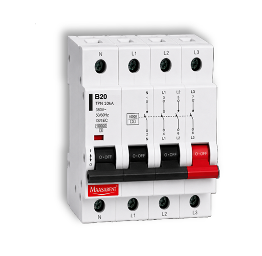 Maasarent 20A Triple Pole and Neutral B-Curve MCB | High-Performance Electrical Protection