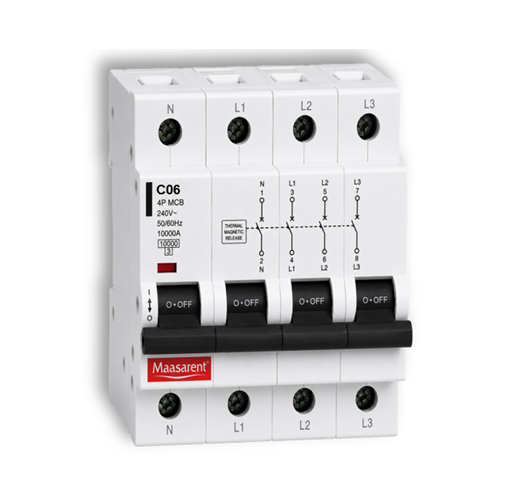 Maasarent 6A Triple Pole and Neutral C-Curve MCB | High-Performance Electrical Protection