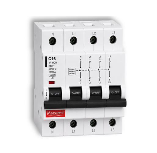 Maasarent 16A Triple Pole and Neutral C-Curve MCB | High-Performance Electrical Protection