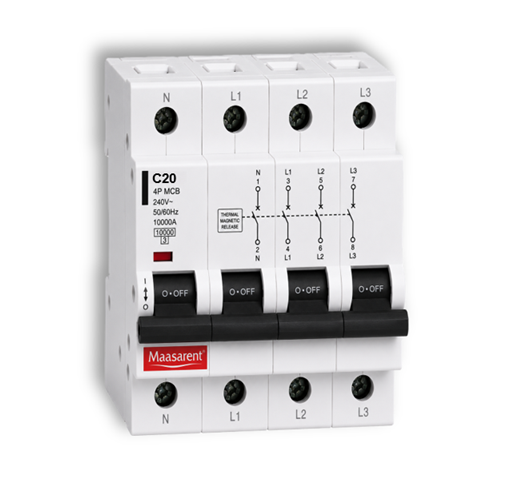 Maasarent 20A Triple Pole and Neutral C-Curve MCB | High-Performance Electrical Protection