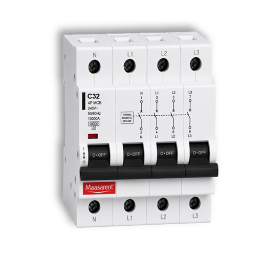 Maasarent 32A Triple Pole and Neutral C-Curve MCB | High-Performance Electrical Protection