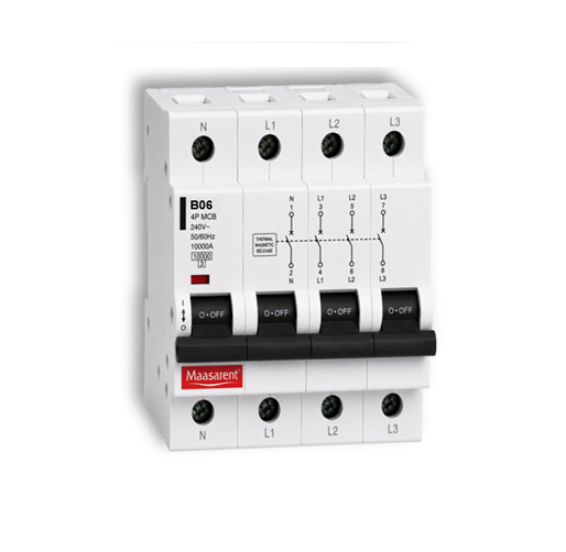 Maasarent 6A Four Pole B-Curve MCB | High-Performance Electrical Protection