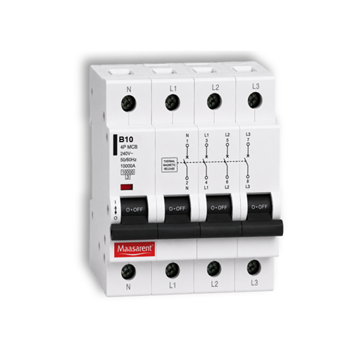 Maasarent 10A Four Pole B-Curve MCB | High-Performance Electrical Protection