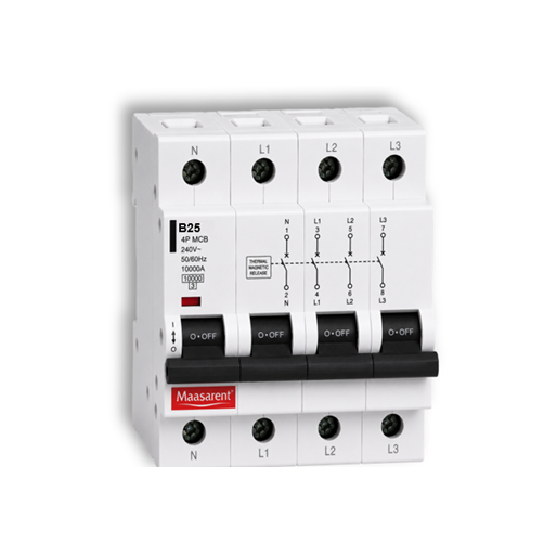 Maasarent 25A Four Pole B-Curve MCB | High-Performance Electrical Protection