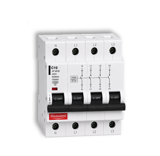 Maasarent 10A Four Pole C-Curve MCB | High-Performance Electrical Protection