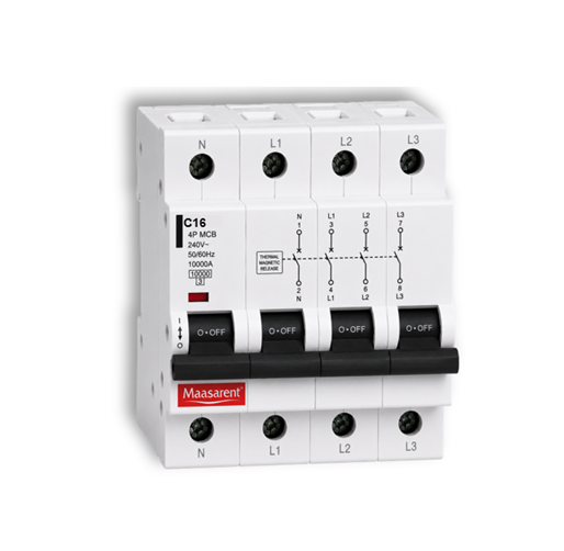 Maasarent 16A Four Pole C-Curve MCB | High-Performance Electrical Protection
