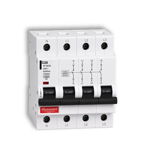 Maasarent 20A Four Pole C-Curve MCB | High-Performance Electrical Protection