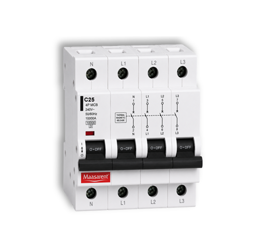 Maasarent 25A Four Pole C-Curve MCB | High-Performance Electrical Protection