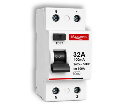 Maasarent RCCB 32A, 100mA Double Pole | Ultimate Earth Leakage &amp; Shock Protection