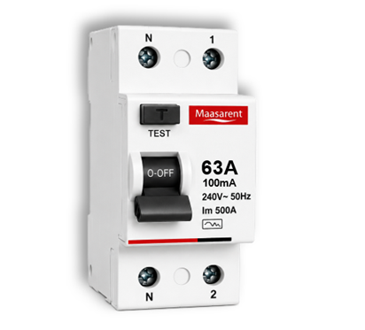 Maasarent RCCB 63A, 100mA Double Pole | Ultimate Earth Leakage &amp; Shock Protection