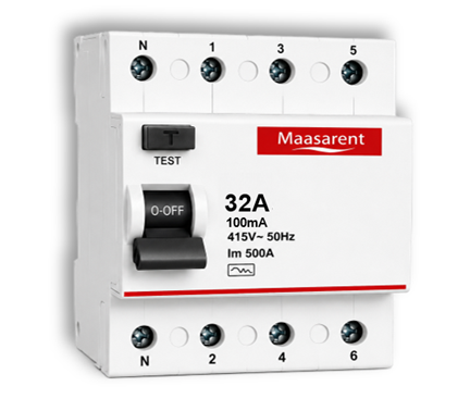 Maasarent RCCB 32A, 100mA Four Pole | Ultimate Earth Leakage &amp; Shock Protection