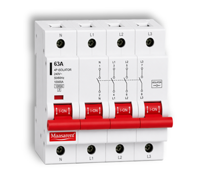 Maasarent Isolator 32A Four Pole | Heavy-Duty Electrical Disconnector for Safe Maintenance