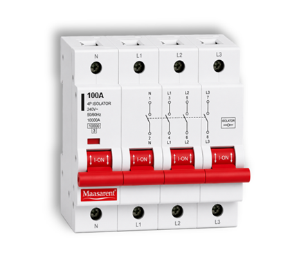 Maasarent Isolator 100A Four Pole | Heavy-Duty Electrical Disconnector for Safe Maintenance