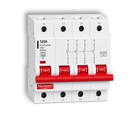 Maasarent Isolator 125A Four Pole | Heavy-Duty Electrical Disconnector for Safe Maintenance