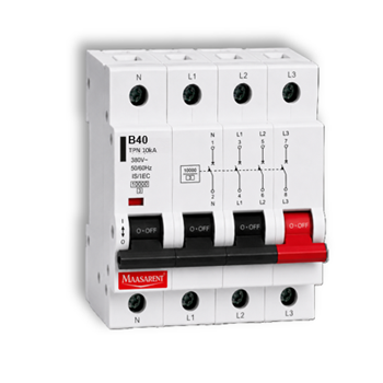 Maasarent 40A Triple Pole and Neutral B-Curve MCB | High-Performance Electrical Protection
